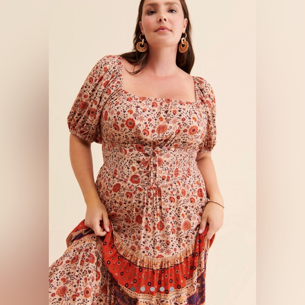 Spell Wild Bloom Corset Midi Dress Floral Puff Sleeve Boho Large